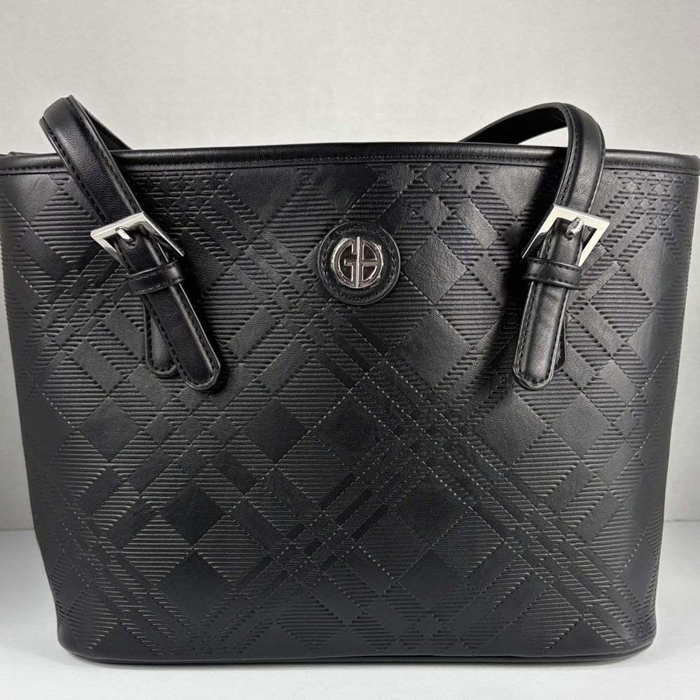 Giani Bernini Black Vegan Leather Tote Bag with Adjustable Straps